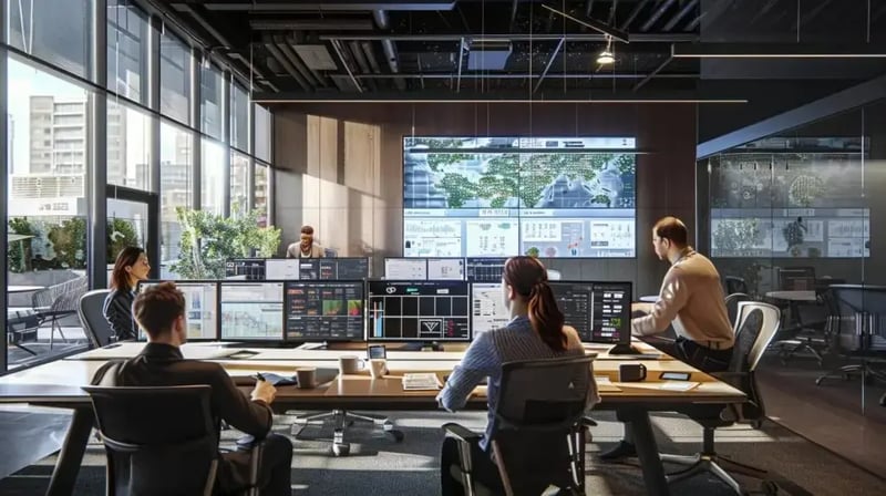 in a sleek, modern office setting, a focused team collaborates over digital screens, mapping out a comprehensive data protection strategy with visual flowcharts and detailed plans, highlighting the critical importance of data resilience in today's cybersecurity landscape.